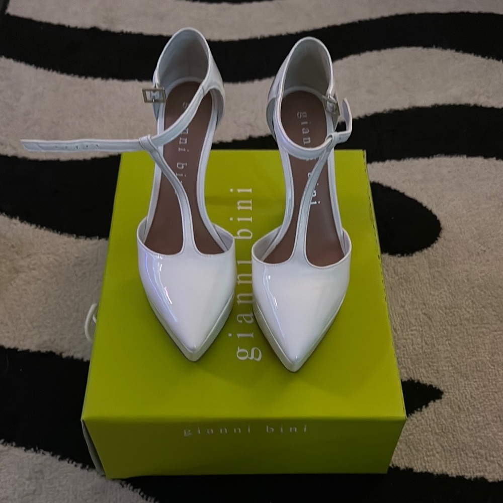 Gianni Bini Glossy White T-Strap Heels